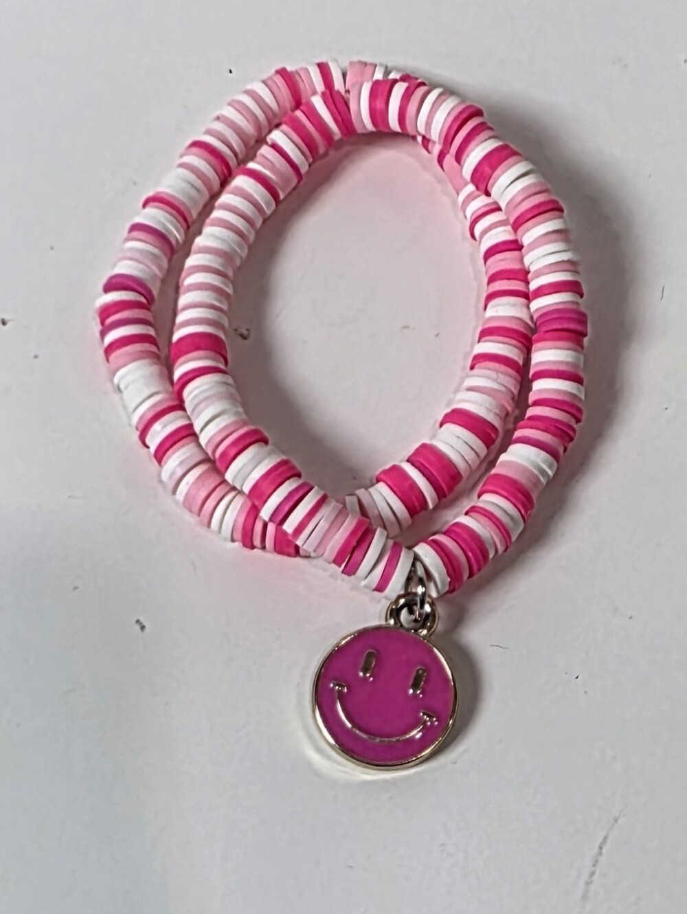 Pink and White Beaded Smile Charm Bracelet Set By Izzy G.